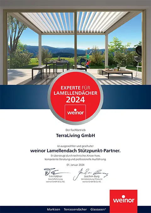 Urkunde Lamellendach 2024 Terraliving