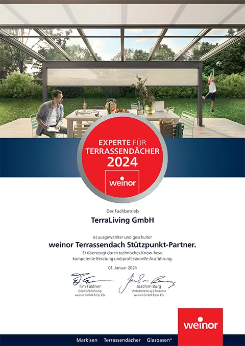 Urkunde Terrassendach 2024 Terraliving